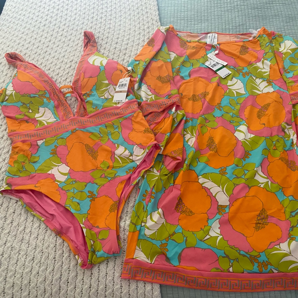 Trina Turk Playa De Flor swim suit / cover up set
